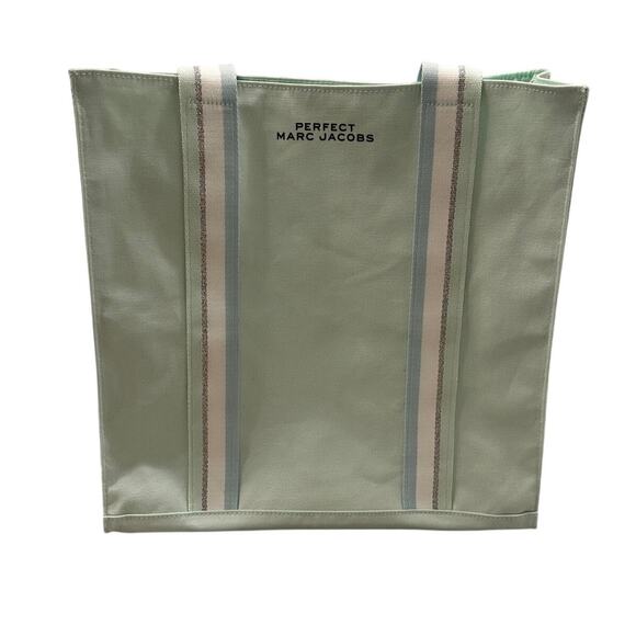 NWOT Perfect Marc Jacobs Canvas Tote Bag Light Blue Silver White - Picture 1 of 7